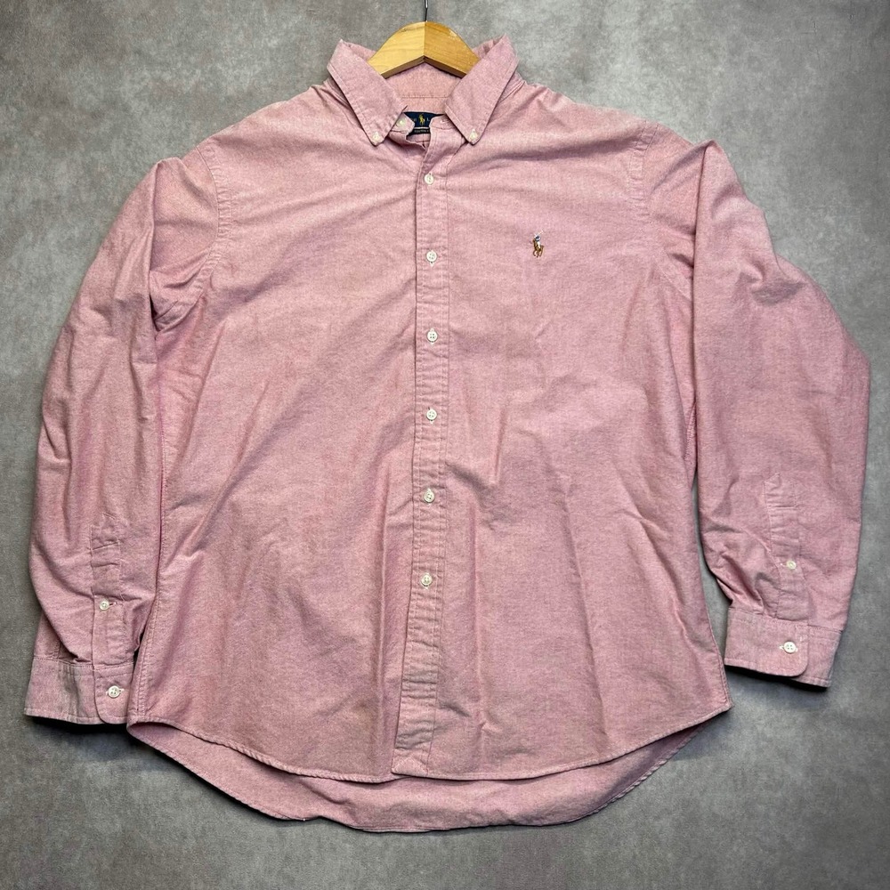 Ralph Lauren Mens XL Custom Fit Pink Oxford Button Down Shirt Flesh Pony preppy
